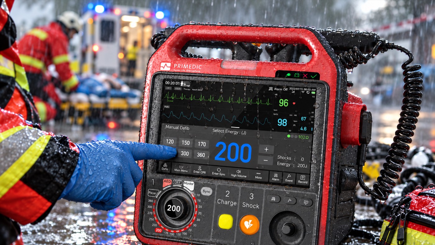 PRIMEDIC DefiMonitor XD7 im Rettungsdiensteinsatz bei Regen